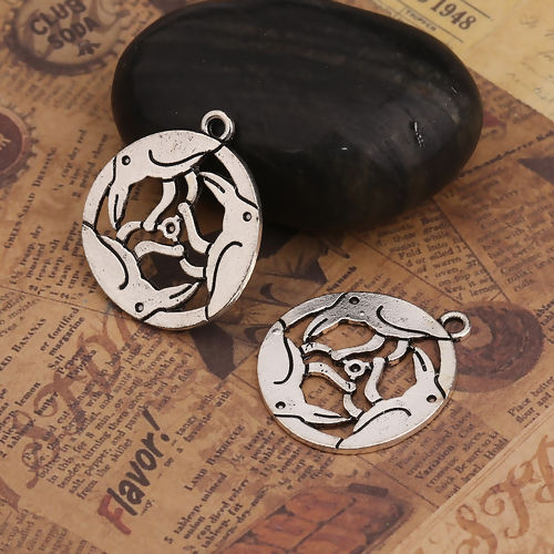 Изображение Богемный стиль Цинковый Сплав Подвески Круглые Античное Серебро ( для ss2 Торцевое Сверло) Птица С Узором 29мм x 26мм, 20 ШТ
