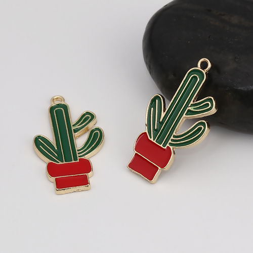 Picture of Zinc Based Alloy Charms Cactus Pot Plant Enamel 