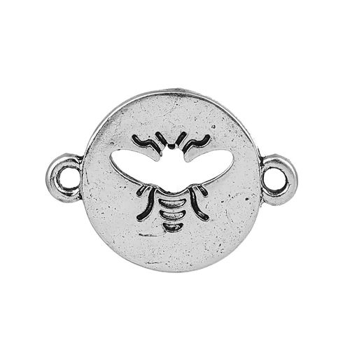 Picture of Zinc Based Alloy Connectors Round Antique Silver Color Bee 23mm x 17mm, 20 PCs