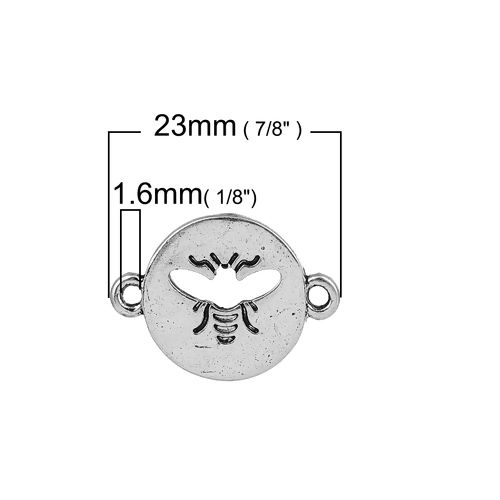 Picture of Zinc Based Alloy Connectors Round Antique Silver Color Bee 23mm x 17mm, 20 PCs