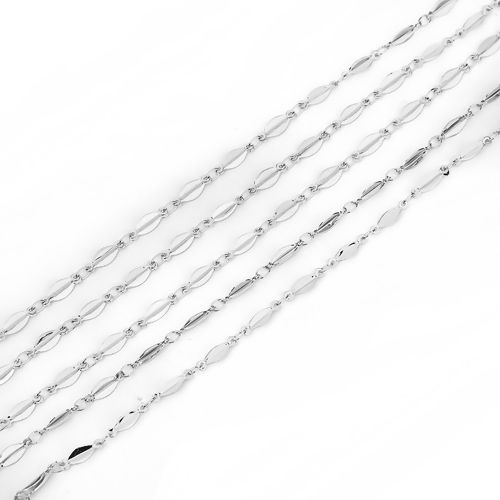 Image de Chaînes Accessoires en Laiton Feuille Argent Mat 11mm x 4mm, 1 M