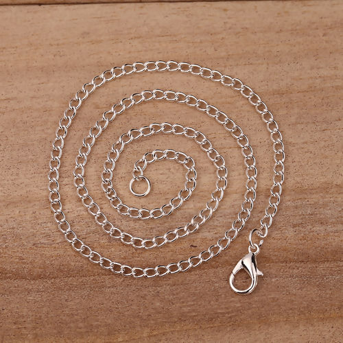 Изображение Ожерелья из Цепочек Посеребренный, Снаряженные Цепи  40.5см длина, 4x2.5мм 1 Пакет （ 12 ШТ/Пачка)