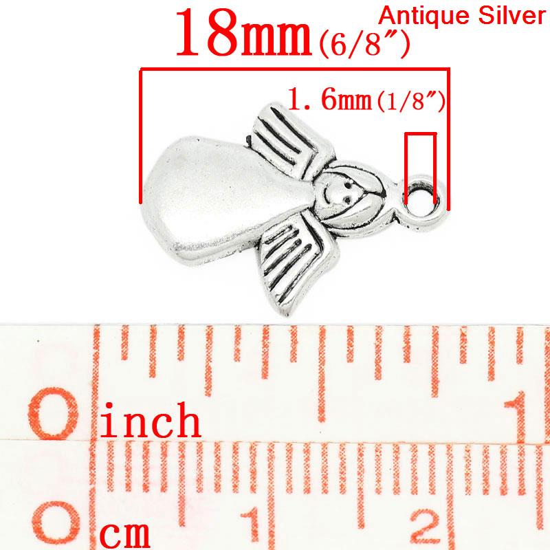 Picture of Antique Silver Color Angel Charms Pendants With Wings 13.0mm x18.0mm, 70PCs