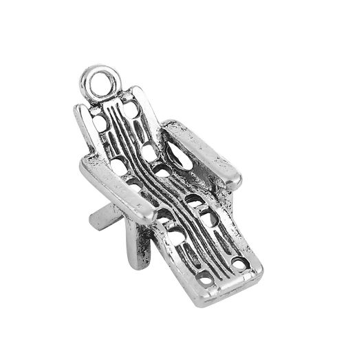 Picture of Zinc Based Alloy Recliner Charms Chair Antique Silver Color 24mm(1") x 11mm( 3/8"), 10 PCs