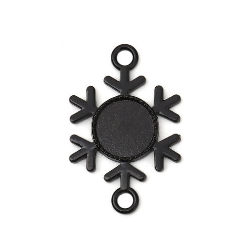 Picture of Zinc Based Alloy Connectors Christmas Snowflake Black Cabochon Settings (Fits 12mm Dia.) 35mm(1 3/8") x 23mm( 7/8"), 10 PCs