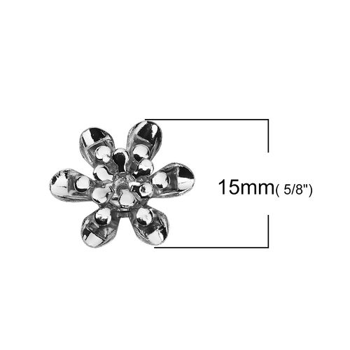 Immagine di Ottone Coppette Copriperla Fiore Tono Argento ( Adatto Perline: 14mm Dia.) 15mm x 14mm, 10 Pz