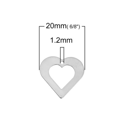 真鍮 チャーム ハート シルバートーン 20mm x 19mm、 5 個 の画像