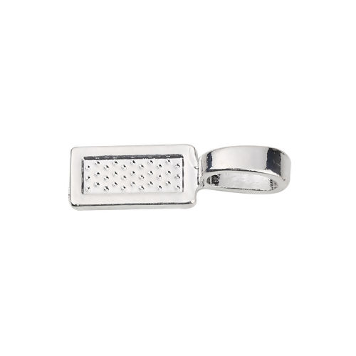 Picture of Zinc Based Alloy Glue On Bail Charms Rectangle Silver Plated 28mm x 8mm, 50 PCs