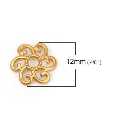 Bild von Zinklegierung Perlkappen Blumen Matt Gold (für Perlengröße: 14mm D.) 12mm x 11mm, 10 Stück