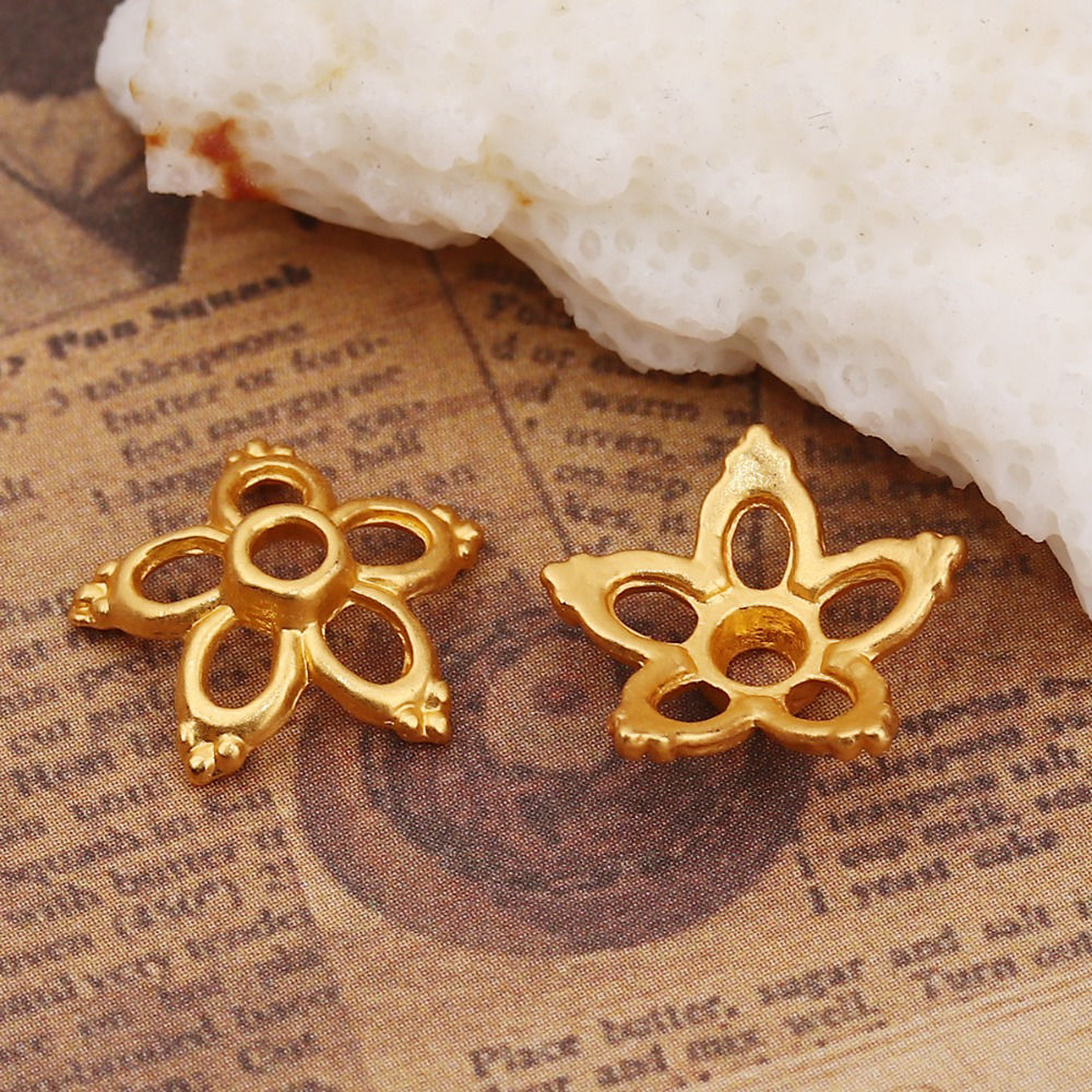Bild von Zinklegierung Perlkappen Blumen Matt Gold (für Perlengröße: 14mm D.) 12mm x 11mm, 10 Stück