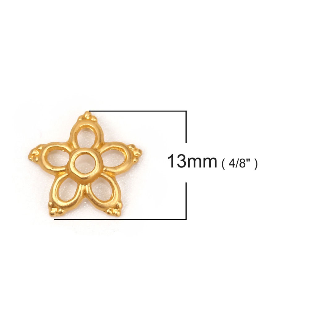 Bild von Zinklegierung Perlkappen Blumen Matt Gold (für Perlengröße: 14mm D.) 12mm x 11mm, 10 Stück