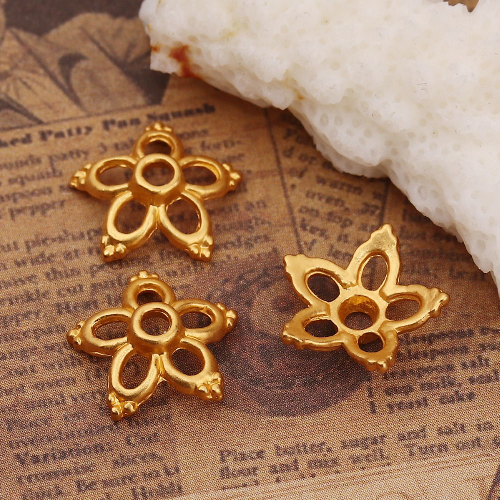 Bild von Zinklegierung Perlkappen Blumen Matt Gold (für Perlengröße: 14mm D.) 12mm x 11mm, 10 Stück