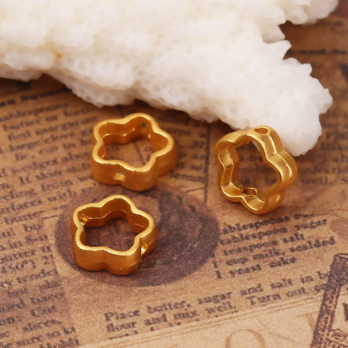 Imagen de Marcos de Cuentas Zamak de Flor , Oro Mate (Adap 5mm Cuentas) 9mm x 9mm, 10 Unidades