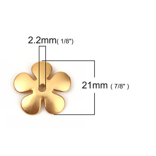 Bild von Zinklegierung Perlkappen Blumen Matt Gold (für Perlengröße: 26mm D.) 21mm x 20mm, 10 Stück