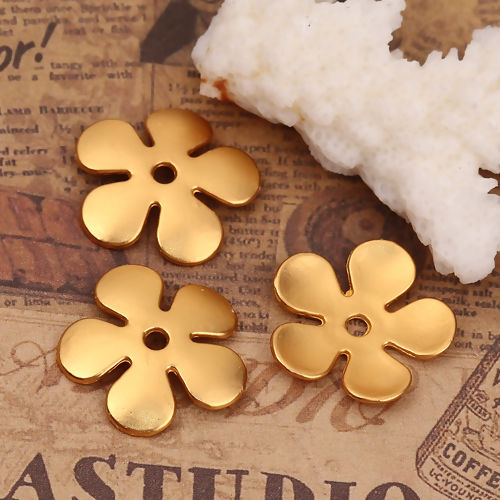 Bild von Zinklegierung Perlkappen Blumen Matt Gold (für Perlengröße: 26mm D.) 21mm x 20mm, 10 Stück