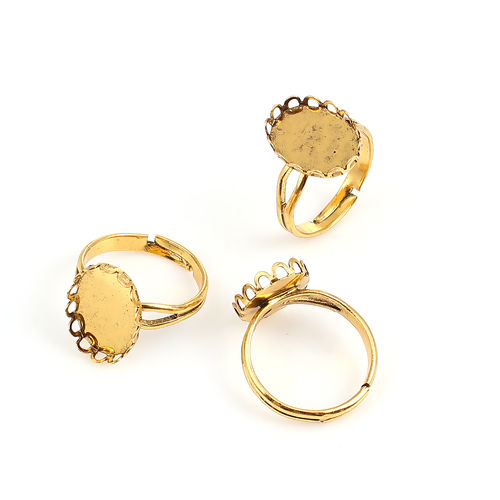 Изображение Brass Rings Oval Gold Tone Antique Gold Cabochon Settings (Fits 14mmx10mm) 16.5mm( 5/8")(US Size 6), 5 PCs