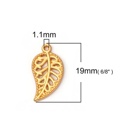 Picture of Zinc Based Alloy Charms Leaf Matt Gold 19mm( 6/8") x 10mm( 3/8"), 10 PCs