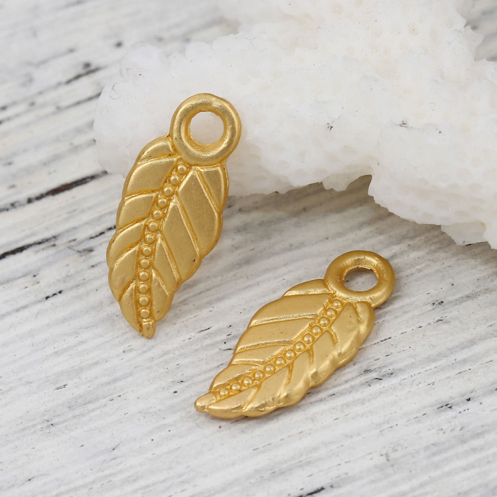 Picture of Zinc Based Alloy Charms Leaf Matt Gold 19mm( 6/8") x 10mm( 3/8"), 10 PCs