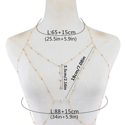 Picture of Multilayer Body Chain Necklace Gold Plated Round Clear Rhinestone 97.5cm(38 3/8") long 57cm(22 4/8") long, 1 Piece