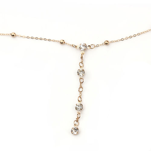 Picture of Multilayer Body Chain Necklace Gold Plated Round Clear Rhinestone 97.5cm(38 3/8") long 57cm(22 4/8") long, 1 Piece