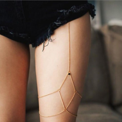 Picture of Boho Chic Body Leg Bracelet Chain Necklace Gold Plated 64cm(25 2/8") long, 68cm(26 6/8") long, 1 Piece