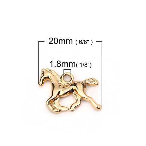 Picture of Zinc Based Alloy Charms Horse Animal Gold Plated 20mm( 6/8") x 15mm( 5/8"), 10 PCs