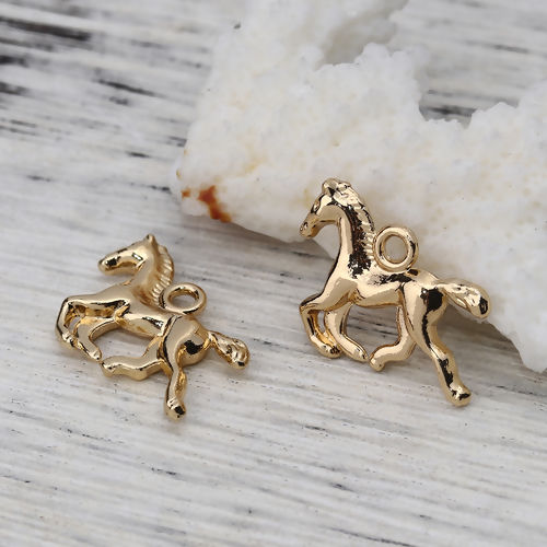 Picture of Zinc Based Alloy Charms Horse Animal Gold Plated 20mm( 6/8") x 15mm( 5/8"), 10 PCs