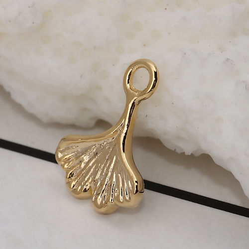 Bild von Messing Charms Ginkgo Blatt Echtgold plattiert 11mm x 8mm, 5 Stück