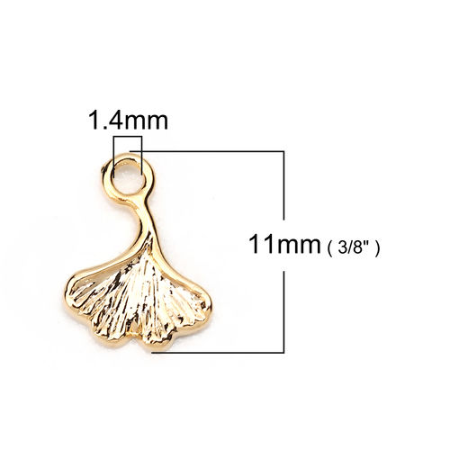 Bild von Messing Charms Ginkgo Blatt Echtgold plattiert 11mm x 8mm, 5 Stück