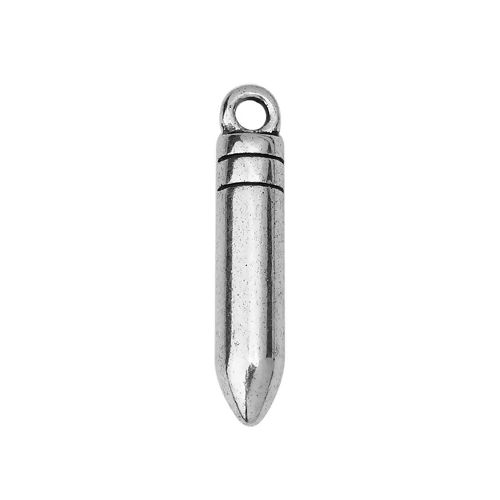 Picture of Zinc Based Alloy Charms Bullet Antique Silver Color 23mm( 7/8") x 5mm( 2/8"), 30 PCs