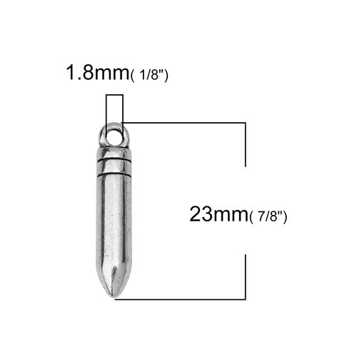 Picture of Zinc Based Alloy Charms Bullet Antique Silver Color 23mm( 7/8") x 5mm( 2/8"), 30 PCs