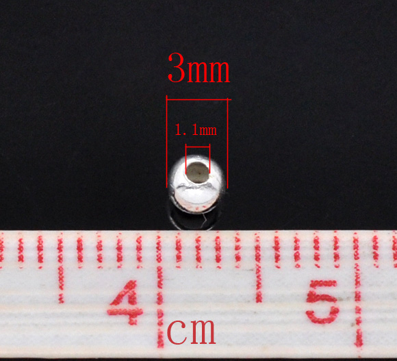 Picture of Iron Based Alloy Seed Beads Ball Silver Plated About 3mm Dia, Hole: Approx 1.1mm, 1000 PCs