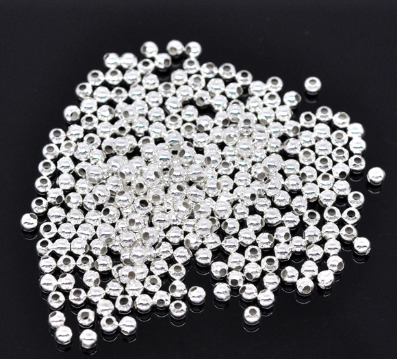 Picture of Iron Based Alloy Seed Beads Ball Silver Plated About 3mm Dia, Hole: Approx 1.1mm, 1000 PCs
