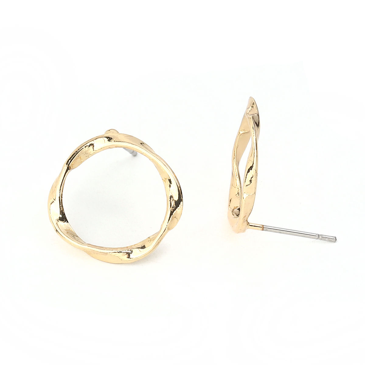 亜鉛合金 イヤリング イヤリングパーツ 曲げ 金メッキ サークルリング柄 17mm、 ワイヤーサイズ: （21号）、 10 個 の画像