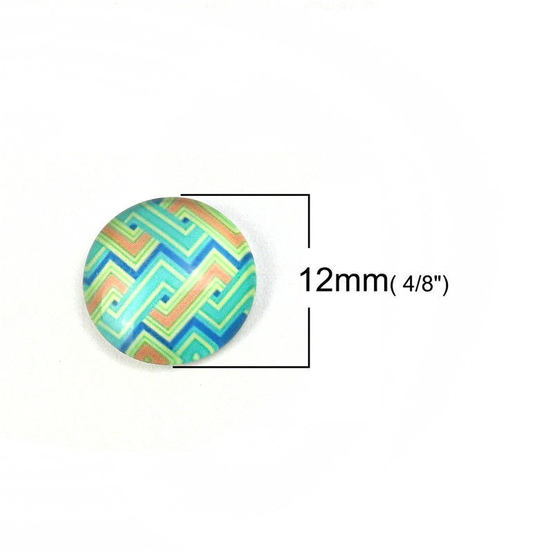 Picture of Glass Dome Seals Cabochon Round Flatback Multicolor Stripe Pattern Transparent 12mm( 4/8") Dia, 50 PCs