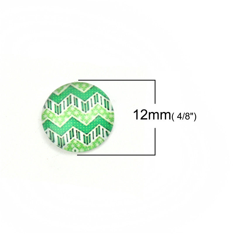Picture of Glass Dome Seals Cabochon Round Flatback Multicolor Stripe Pattern Transparent 12mm( 4/8") Dia, 50 PCs