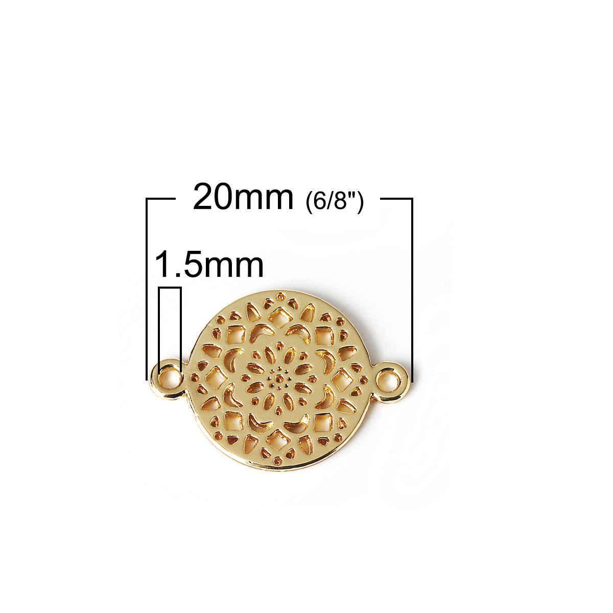 Bild von Zinklegierung Verbinder Rund Vergoldet mit Blumen Muster Hohl, 20mm x 14mm, 20 Stück