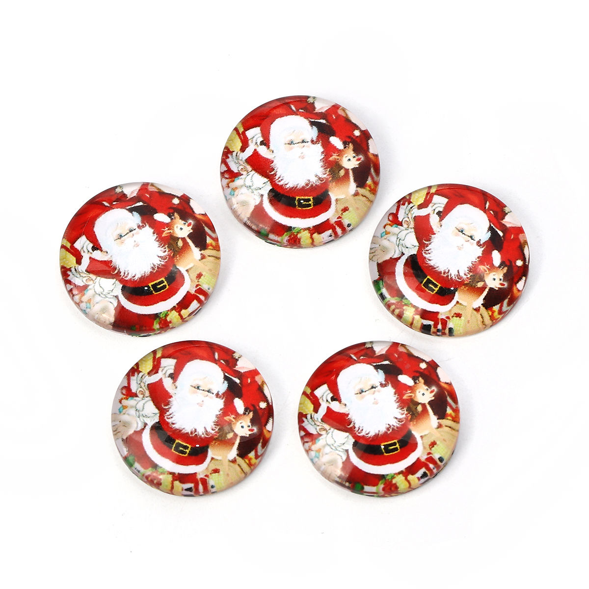 Imagen de Vidrio Dome Seals Cabochon Ronda Flatback Blanco & Rojo Papá Noel Navidad 20mm Dia, 30 Unidades