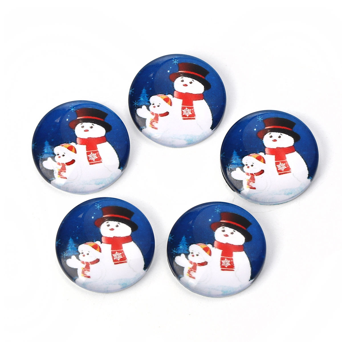 Image de Cabochon Dôme en Verre Rond Dos Plat Blanc & Bleu Foncé Bonhomme de Neige de Noël 20mm Dia, 30 Pcs