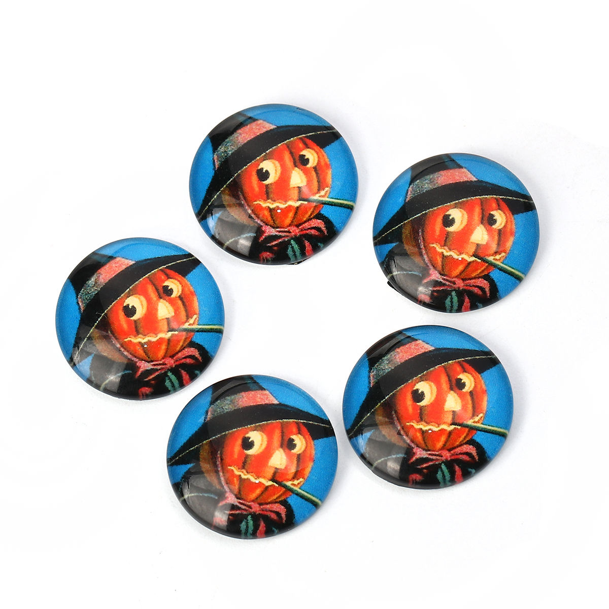 Imagen de Vidrio Dome Seals Cabochon Ronda Flatback Naranja-rojo Halloween Hombre Calabaza 20mm Dia, 30 Unidades