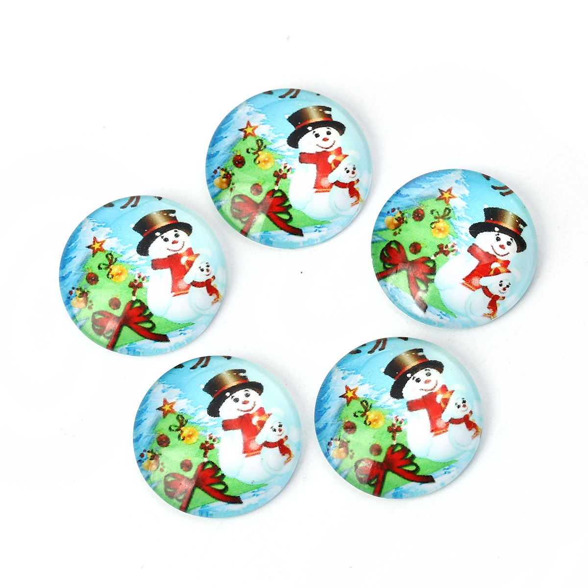 Imagen de Vidrio Dome Seals Cabochon Ronda Flatback Multicolor Muñeco de nieve Navidad 20mm Dia, 30 Unidades