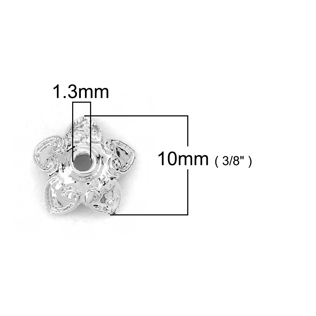 Picture of Brass Beads Caps Flower Real Platinum Plated (Fit Beads Size: 10mm Dia.) 10mm( 3/8") x 10mm( 3/8"), 10 PCs