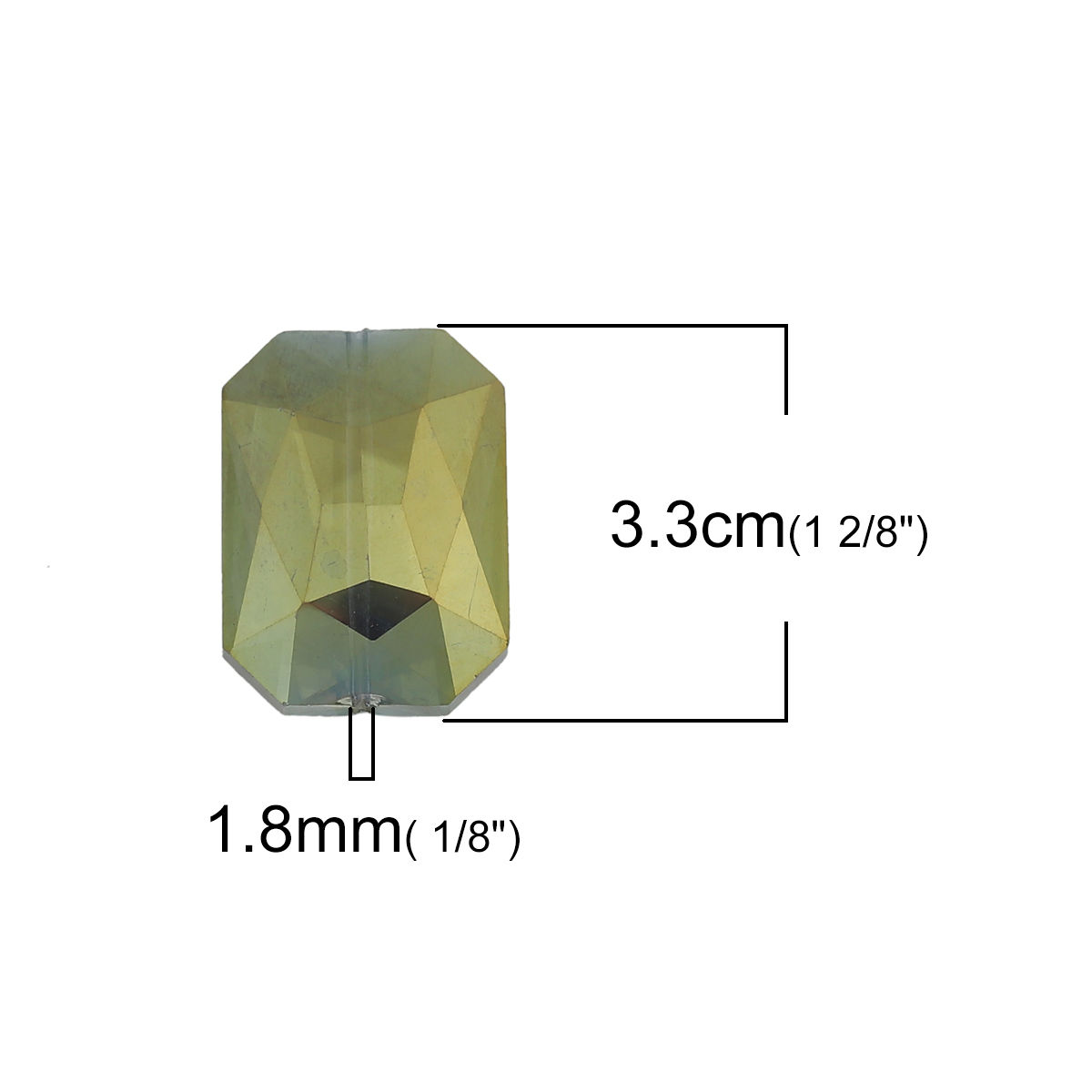 Imagen de Cuentas Vidrio de Rectángulo , Verde Amarillo , AB Color Facetas 33mm x 24mm, Agujero: acerca de 1.8mm, 5 Unidades