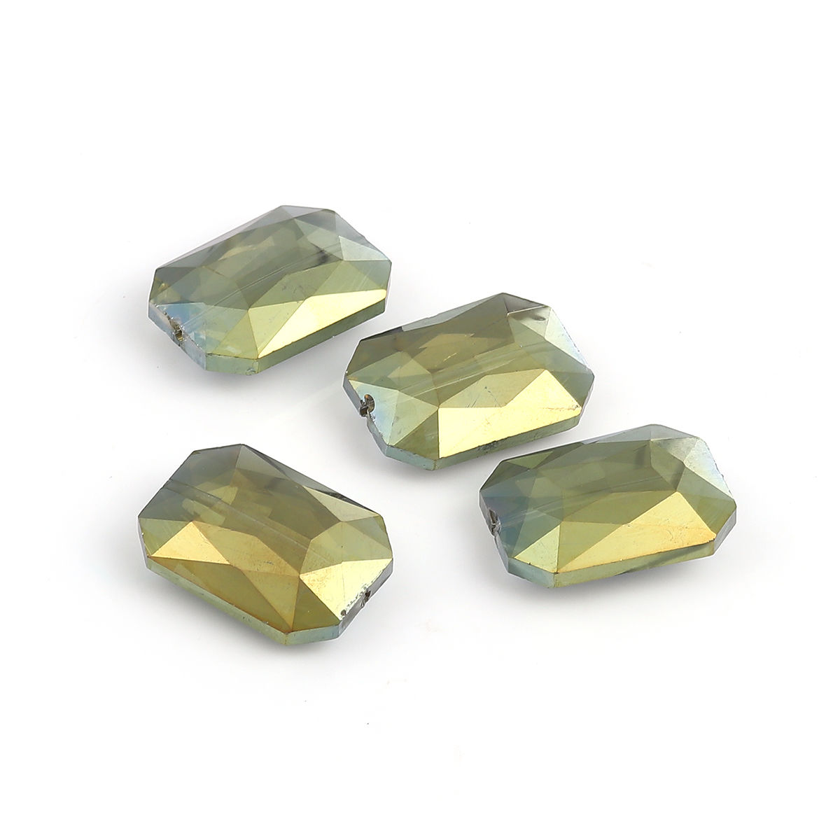 Imagen de Cuentas Vidrio de Rectángulo , Verde Amarillo , AB Color Facetas 33mm x 24mm, Agujero: acerca de 1.8mm, 5 Unidades