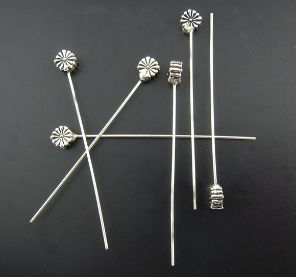 Bild von Antiksilber Gänseblümchen Nietstifte Kettelstifte 55x0.8mm.Verkauft eine Packung mit 30Stk.