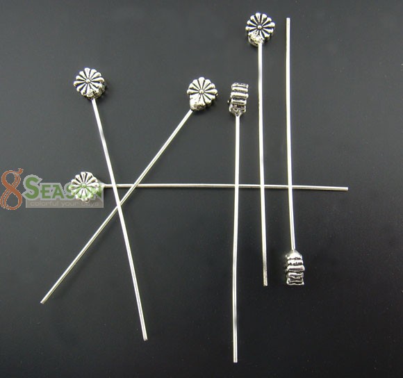 Bild von Antiksilber Gänseblümchen Nietstifte Kettelstifte 55x0.8mm.Verkauft eine Packung mit 30Stk.