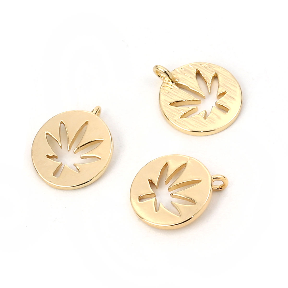 Picture of Brass Charms Round Gold Plated Maple Leaf 12mm( 4/8") x 10mm( 3/8"), 3 PCs