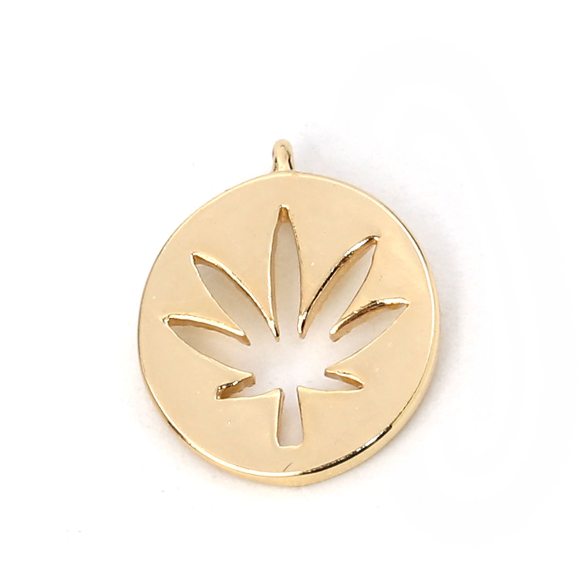 Picture of Brass Charms Round Gold Plated Maple Leaf 12mm( 4/8") x 10mm( 3/8"), 3 PCs