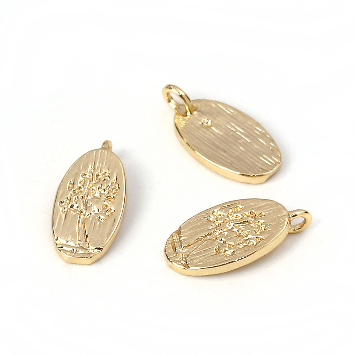 Imagen de Latón Colgantes Charms Óvalo Chapado en Oro Árbol 12mm x 6mm, 3 Unidades