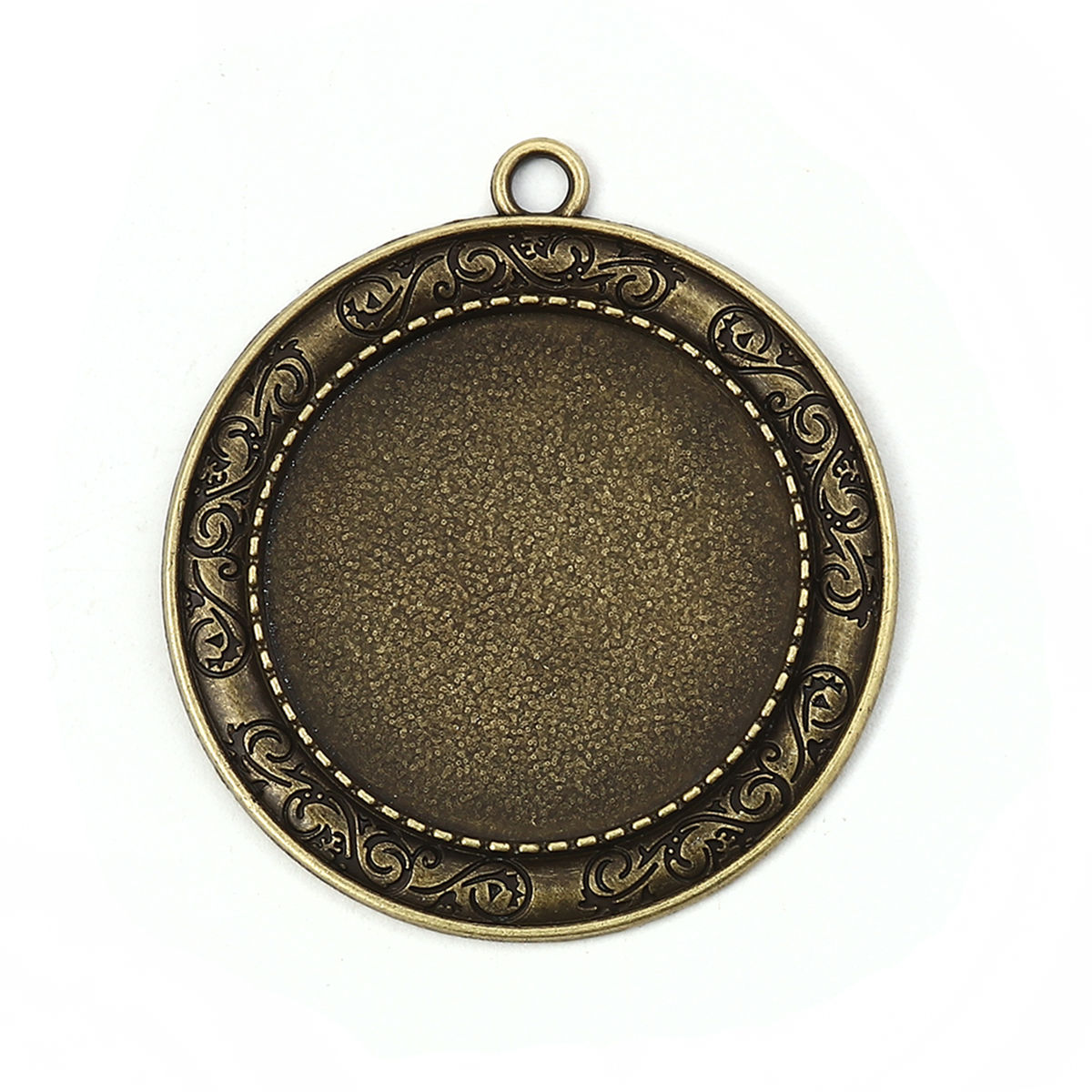 Picture of Zinc Based Alloy Pendants Round Disc Antique Bronze Cabochon Settings (Fits 30mm Dia.) 45mm x 41mm, 10 PCs